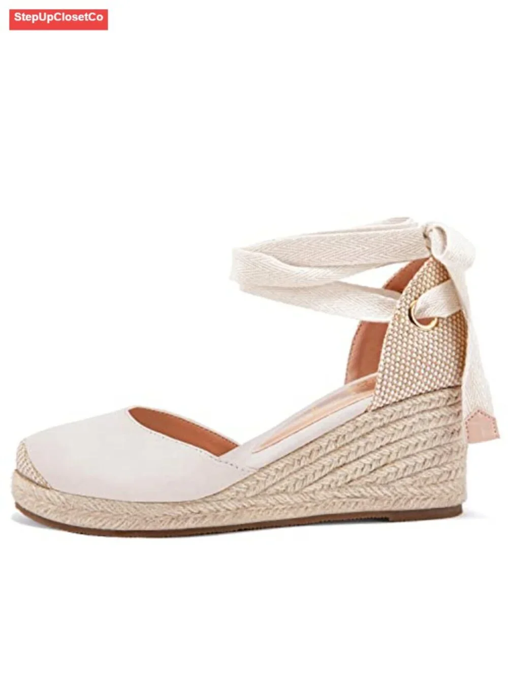 Lace Up Closed Toe Espadrille Wedge Sandals Platform Heels
